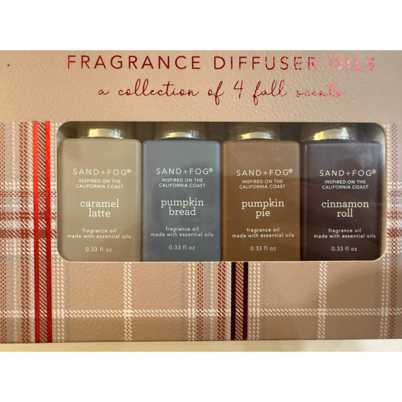 SAND AND FOG Fall Fragrance Diffuser Oils -4pk Caramel Latte, Cinnamon Roll, Pie - Picture 2 of 3